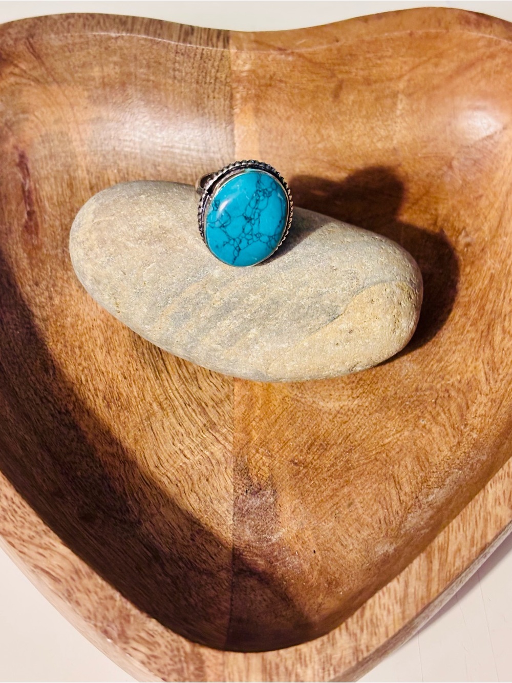 Turquoise Stone Statement Ring Silver Plated Boho Western Size 6